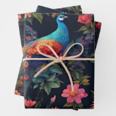 Elegante Blauwe en Gouden Peacock in Kleurrijke Tu Inpakpapier Vel (In situ)