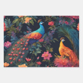 Elegante Blauwe en Gouden Peacock in Kleurrijke Tu Inpakpapier Vel (Voorkant)