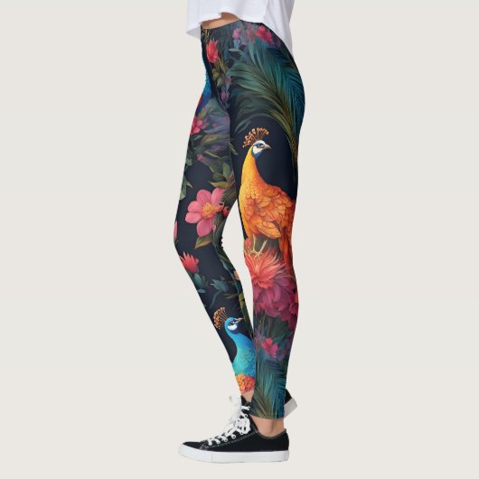 Elegante Blauwe en Gouden Peacock in Kleurrijke Tu Leggings (Links)