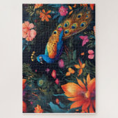 Elegante Blauwe en Gouden Peacock in Kleurrijke Tu Legpuzzel (Verticaal)