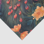 Elegante Blauwe en Gouden Peacock in Kleurrijke Tu Tissuepapier (Detail)