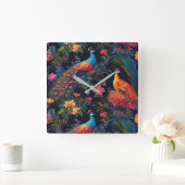 Elegante Blauwe en Gouden Peacock in Kleurrijke Tu Vierkante Klok (Huis)