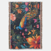 Elegante Blauwe en Gouden Peacock in Roze Tuin Deken (Voorkant Verticaal)