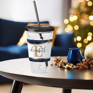 Elegante blauwe en gouden penseelstreken gepersona acryl drinkbeker