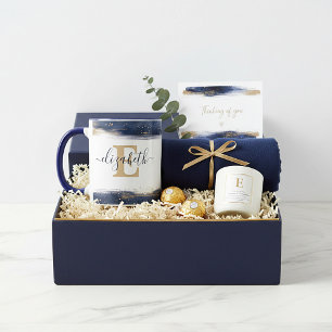 Elegante blauwe en gouden penseelstreken gepersona mok