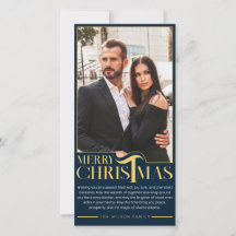 Elegante Blauwe en Gouden Prettig Kerstfeest Famil