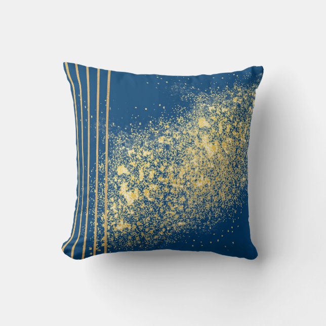 Elegante blauwe en gouden sierkussen (Voorkant)