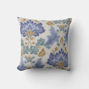 Elegante blauwe en gouden sierkussen met bloemmoti