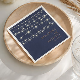 Elegante blauwe en gouden slingerlichtjes servet