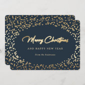 Elegante Blauwe en Gouden Sneeuw Feestdagenkaart (Voorkant / Achterkant)