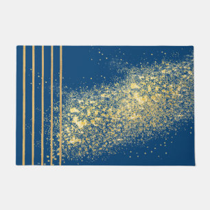 Elegante blauwe en gouden strepen deurmat