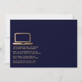 Elegante Blauwe en Gouden Virtuele Afstudeerfeest Kaart (Achterkant)