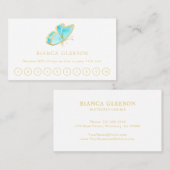 Elegante Blauwe en Gouden Vlinder Modern Klantenkaartje (Voorkant / Achterkant)