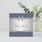 Elegante Blauwe en Grijze Baby Boy Douche Kaart (Staand voorkant)