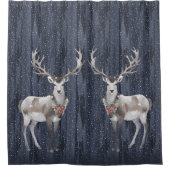 Elegante Blauwe en Grijze Sneeuw Rendier Kerstmis Douchegordijn (Voorkant)