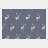 Elegante Blauwe en Grijze Sneeuw Rendier Kerstmis Inpakpapier Vel (Voorkant)