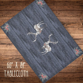 Elegante Blauwe en Grijze Sneeuw Rendier Kerstmis Tafelkleed