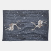 Elegante Blauwe en Grijze Sneeuw Rendier Kerstmis Theedoek (Horizontaal)