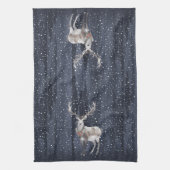 Elegante Blauwe en Grijze Sneeuw Rendier Kerstmis Theedoek (Verticaal)