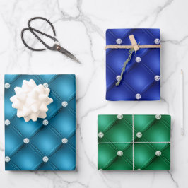 Elegante blauwe en groene diamant gestikte patrone inpakpapier vel