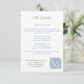Elegante blauwe en groene QR-code bruiloft details Informatiekaartje (Staand voorkant)