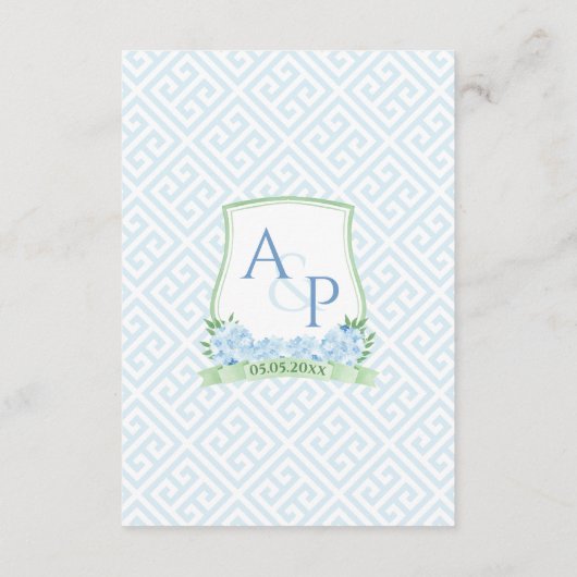 Elegante blauwe en groene QR-code bruiloft details Informatiekaartje (Achterkant)