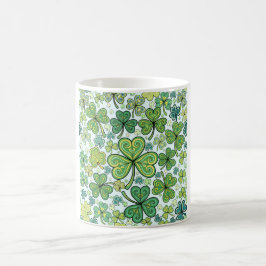 Elegante blauwe en groene shamrock klaverpatroon m koffiemok
