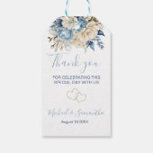 Elegante Blauwe en Ivoren Rozen Bruiloft Cadeaulabel (Achterkant)