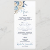 Elegante Blauwe en Ivoren Rozen Bruiloft Menu (Voorkant)