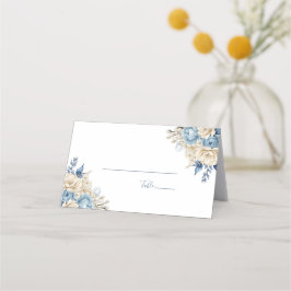 Elegante Blauwe en Ivoren Rozen Bruiloft Plaatskaartje