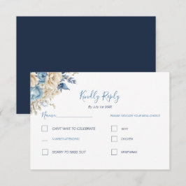 Elegante Blauwe en Ivoren Rozen Bruiloft RSVP Kaartje