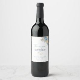 Elegante Blauwe en Ivoren Rozen Bruiloft Wijn Etiket