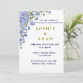 Elegante blauwe en olijfgroene bruiloft uitnodigin kaart