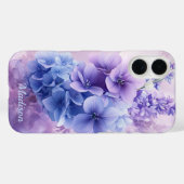 Elegante Blauwe en Paarse Bloemen iPhone 16 Hoesje (Achterkant (horizontaal))