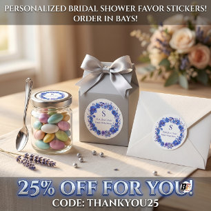 Elegante blauwe en paarse bloemenkrans Bruidsfeest Ronde Sticker
