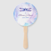 Elegante Blauwe en Paarse Waterverf Dragonfly Handwaaier (Achterkant)
