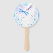 Elegante Blauwe en Paarse Waterverf Dragonfly Handwaaier (Voorkant)