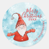 Elegante Blauwe en Rode Gnoom Custom Merry Christm Ronde Sticker (Voorkant)