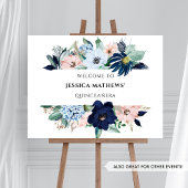 Elegante blauwe en roze koraalbloem, welkomstbord poster