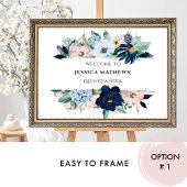 Elegante blauwe en roze koraalbloem, welkomstbord poster