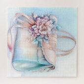 Elegante Blauwe en Roze Pastel Handtas Legpuzzel (Horizontaal)