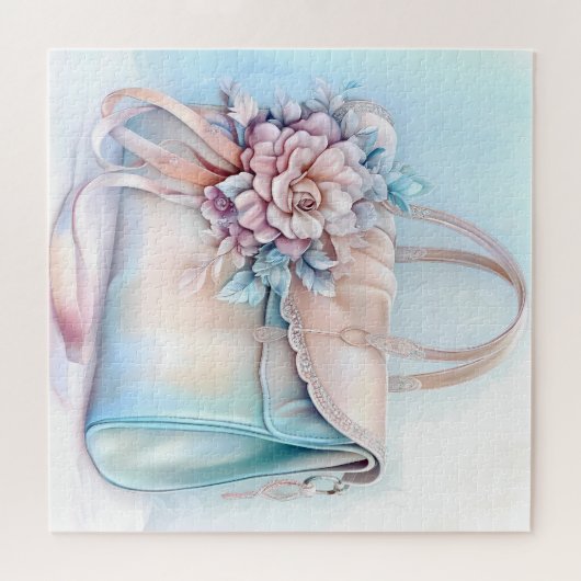 Elegante Blauwe en Roze Pastel Handtas Legpuzzel (Horizontaal)