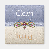 Elegante Blauwe en Tan Damast Vaatwasser Magneet (Voorkant)