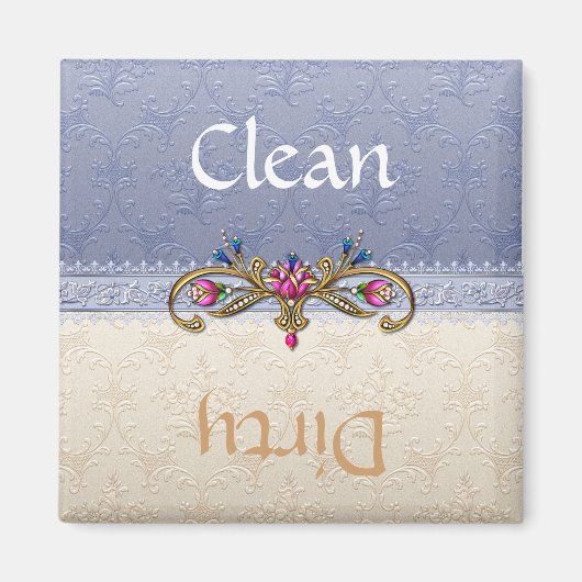 Elegante Blauwe en Tan Damast Vaatwasser Magneet (Voorkant)