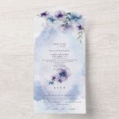 Elegante blauwe en violette bloem alles in één all in one uitnodiging (Binnen)