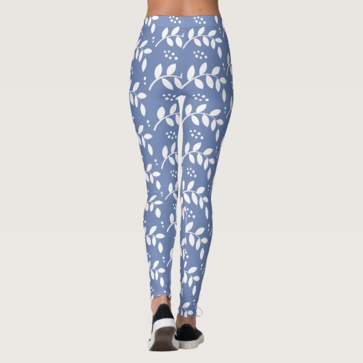 Elegante Blauwe en Witte Bessen en Takken Leggings (Achterkant)