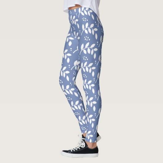 Elegante Blauwe en Witte Bessen en Takken Leggings (Links)