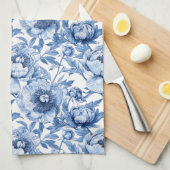Elegante blauwe en witte bloem chic bloemmotief theedoek (Quarter Fold)