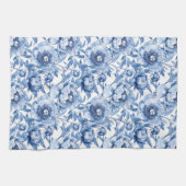 Elegante blauwe en witte bloem chic bloemmotief theedoek (Horizontaal)