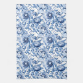 Elegante blauwe en witte bloem chic bloemmotief theedoek (Verticaal)